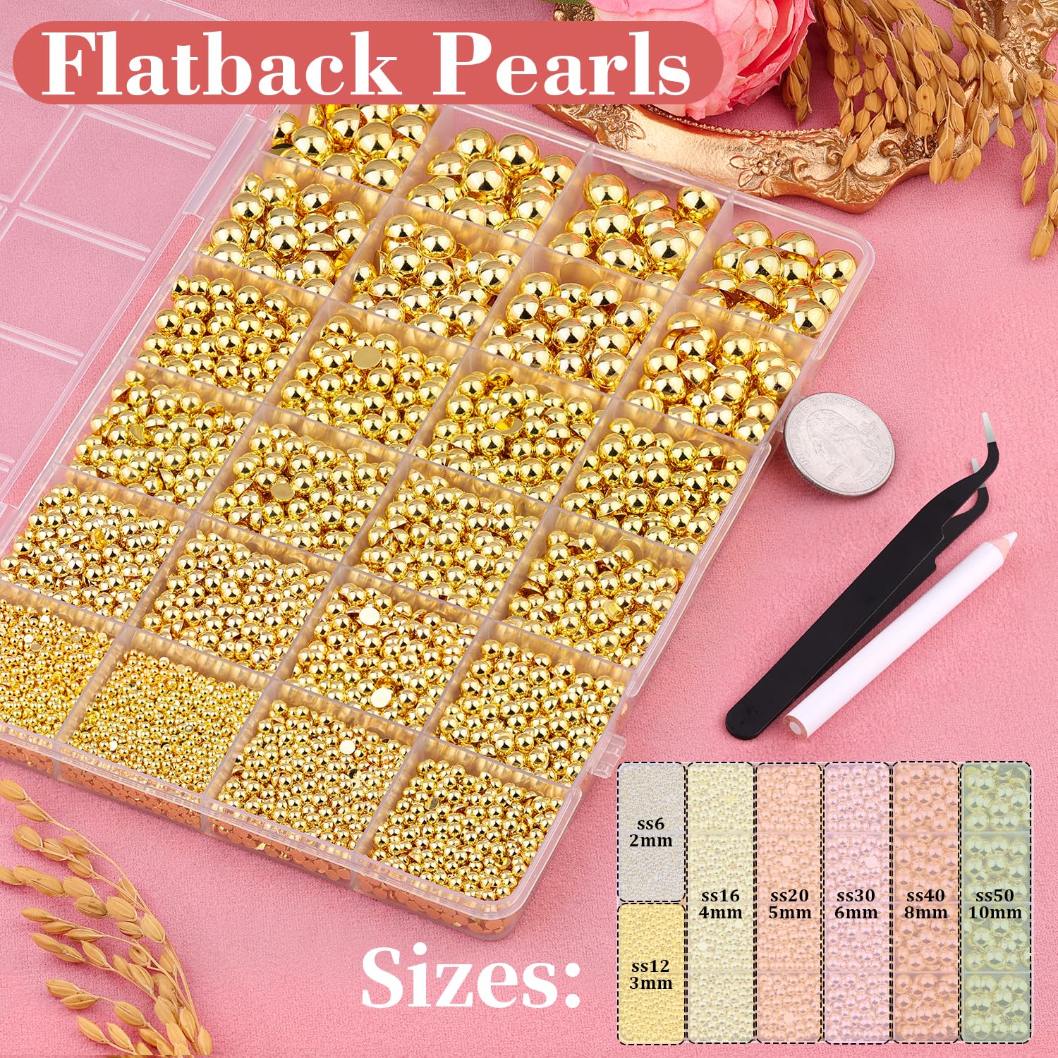 TINKRSTUFF gold flatback pearls 3mm for subtle accents on phone cases and accessories