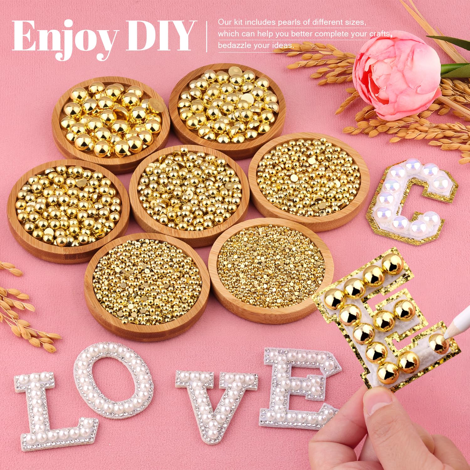 TINKRSTUFF gold flatback pearls 4mm for larger surface detailing and glittering crafts