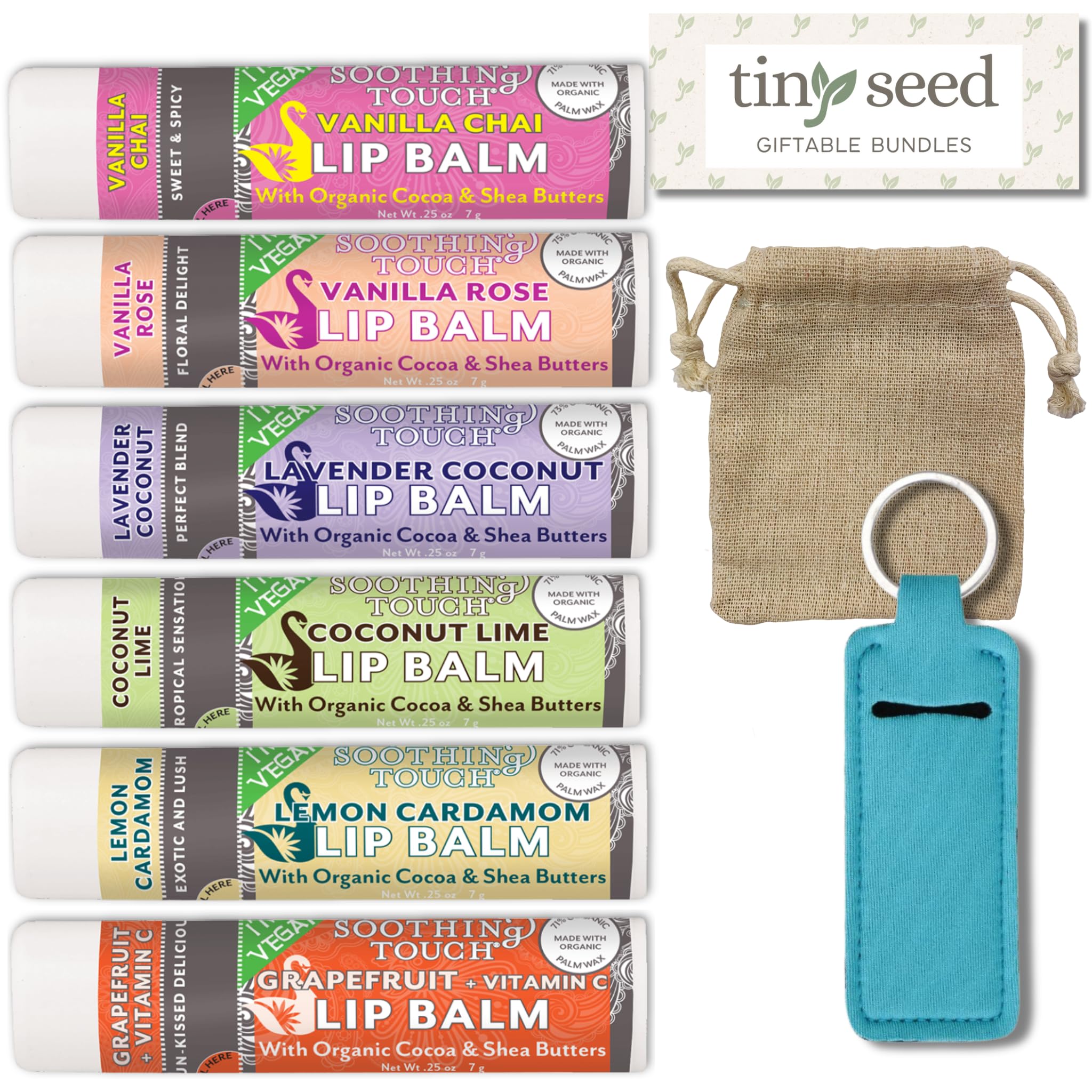 TINY SEED Lavender Coconut lip balm tube; soothing hydration for dry lips