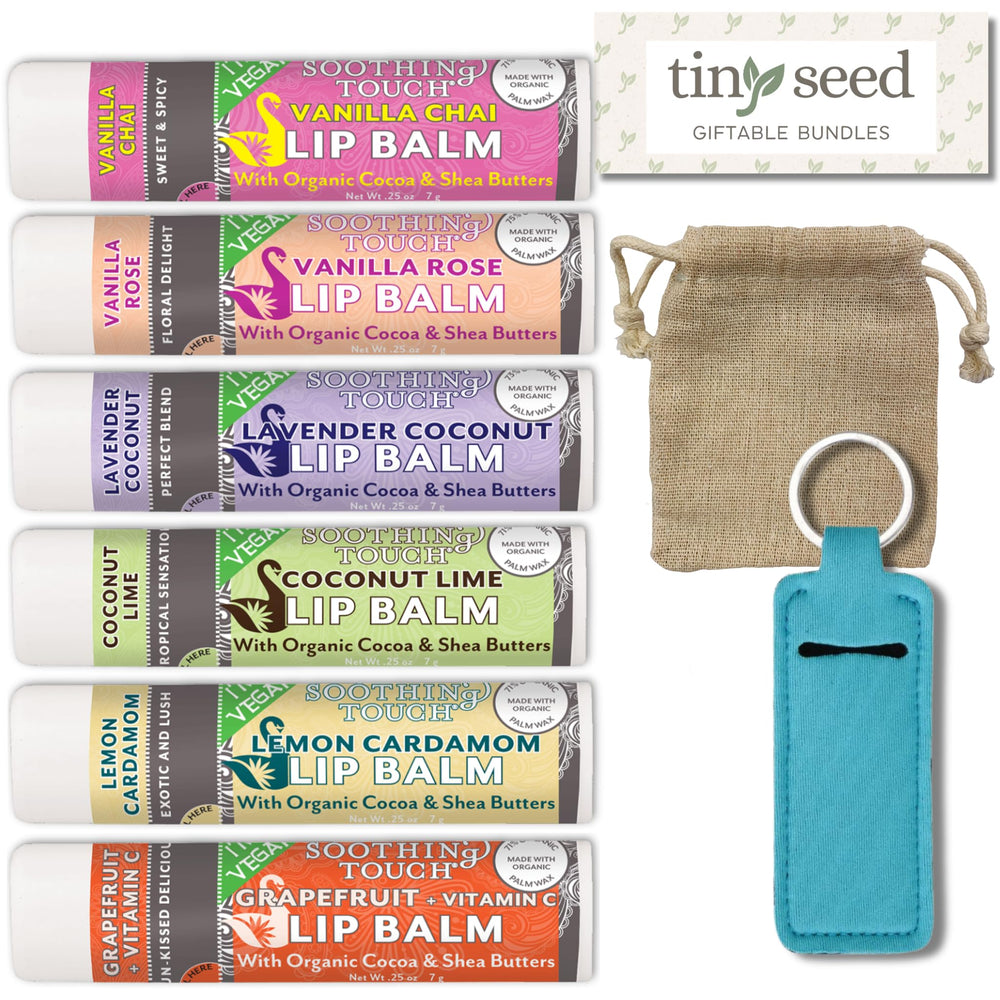 TINY SEED Lavender Coconut lip balm tube; soothing hydration for dry lips