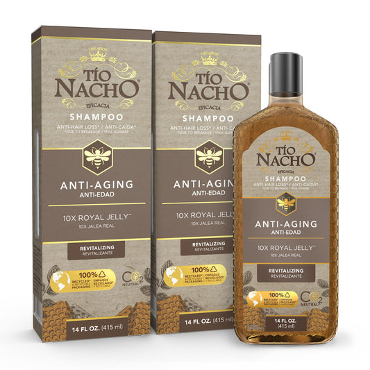 Tio Nacho Anti-Aging Shampoo bottle front showing rejuvenating formula for aging hair.