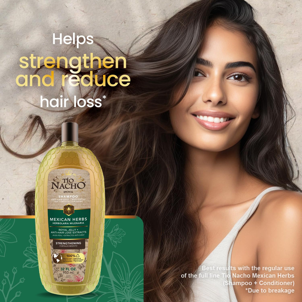 Tío Nacho shampoo with rosemary extract applied to scalp for revitalization.