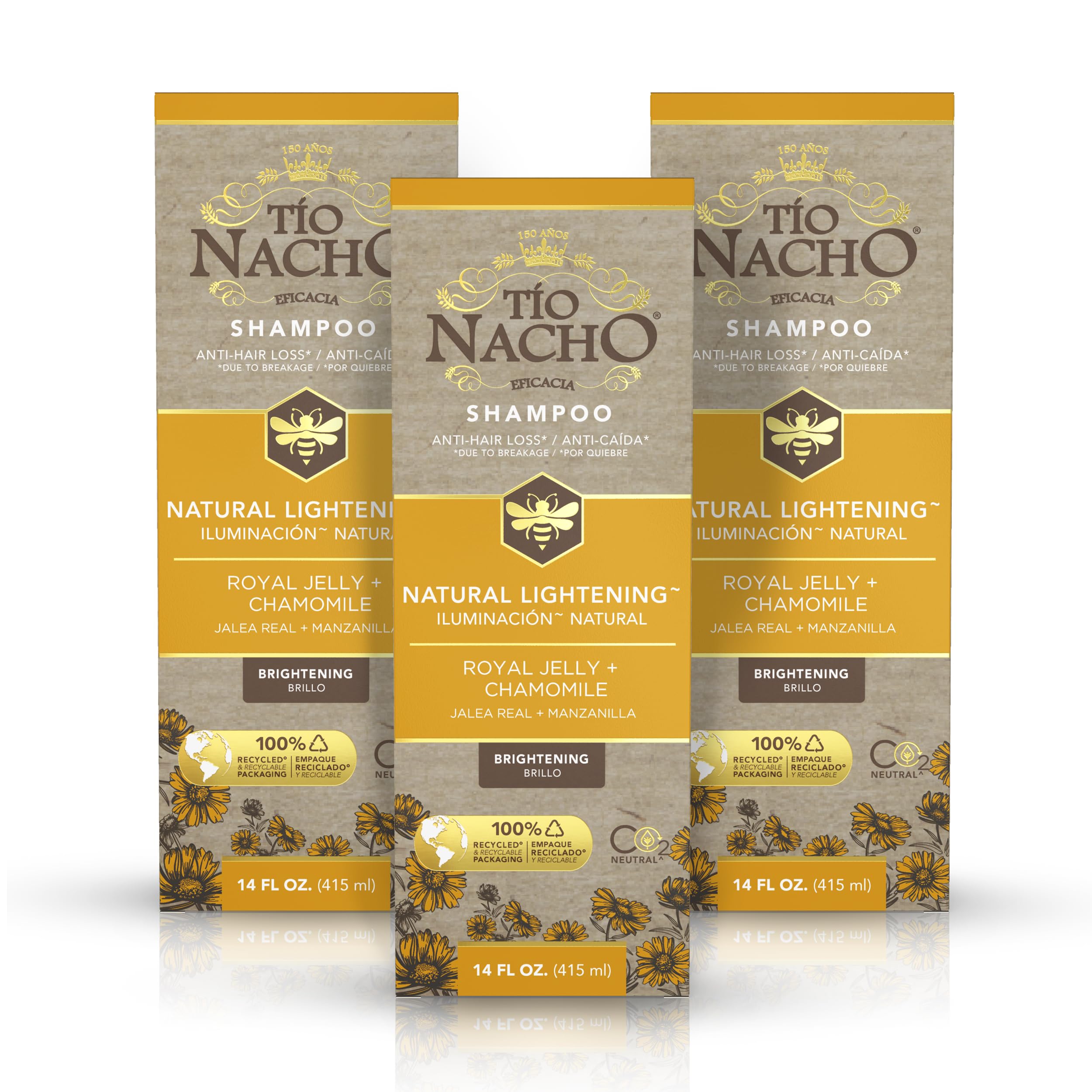 Tio Nacho Natural Lightening Shampoo bottle pour promoting brighter blonde tones.