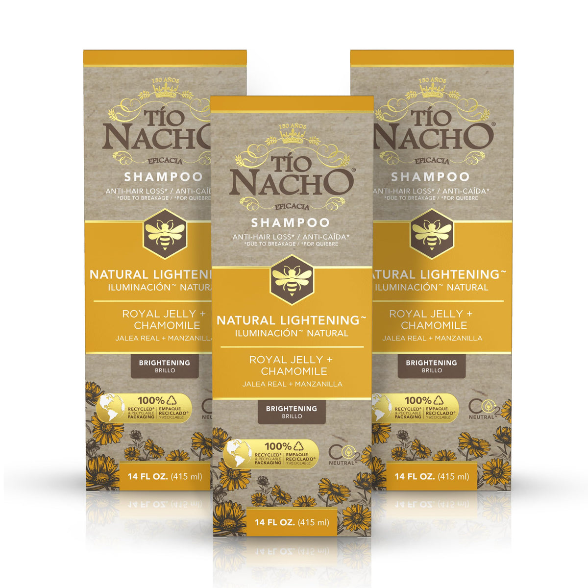 Tio Nacho Natural Lightening Shampoo bottle pour promoting brighter blonde tones.