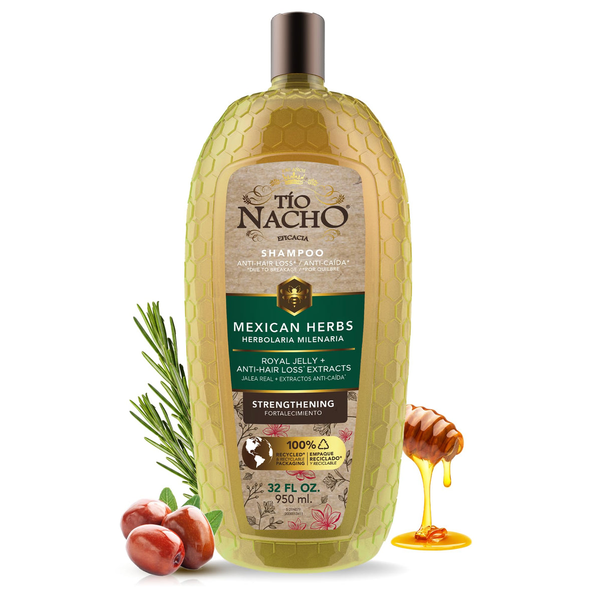 Tio Nacho Mexican Herbs Shampoo bottle front showing strengthening formula