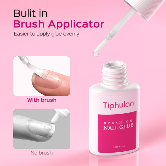 TIPHULAN glue used with press-on and acrylic nails for secure adhesion.