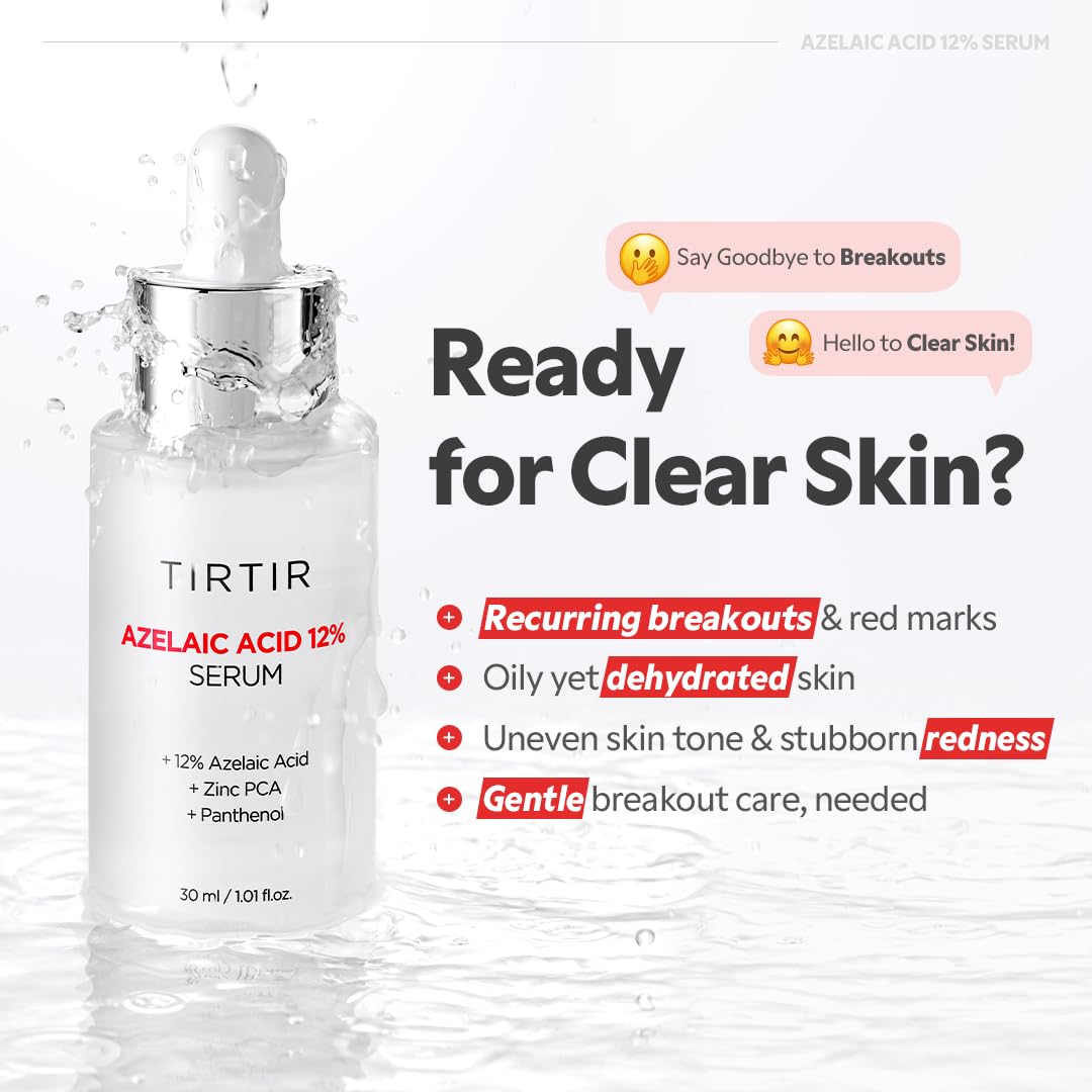 TIRTIR Azelaic Acid Serum ingredients panel featuring Zinc PCA and Hyal-ZIP.