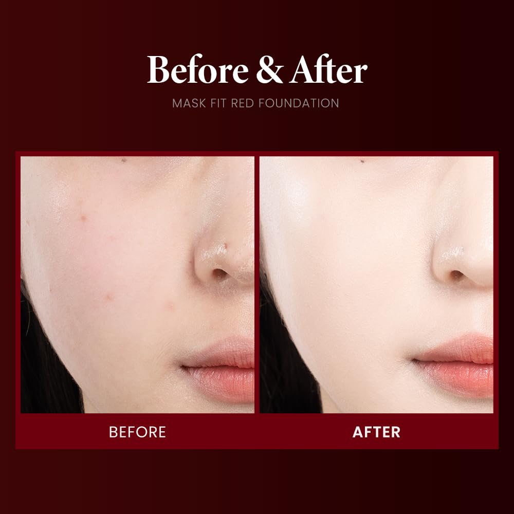 TIRTIR Mask Fit Red Foundation close-up on face shows seamless blending.