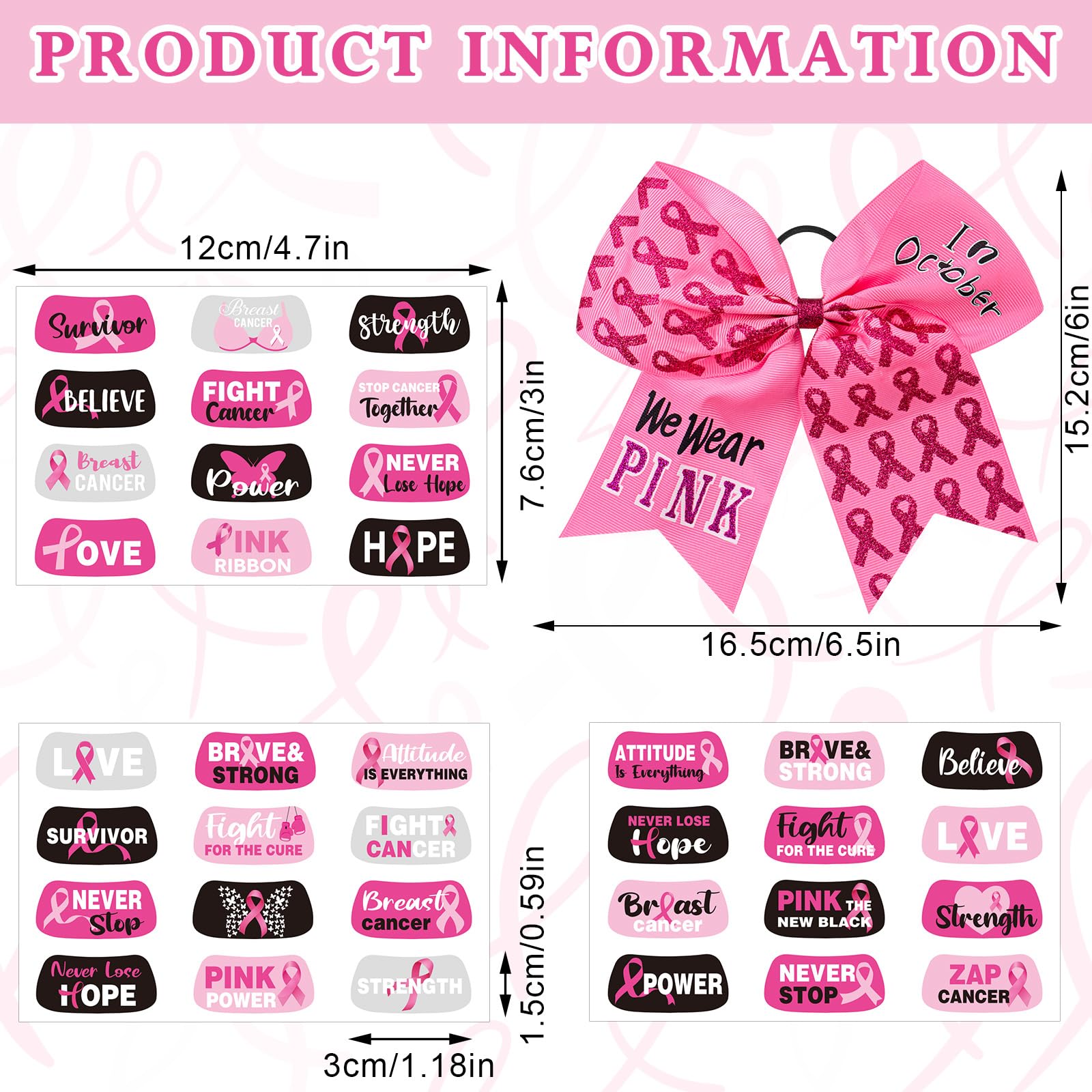 Tisancy breast cancer tattoos 15 sheets with 180 patterns for awareness events.