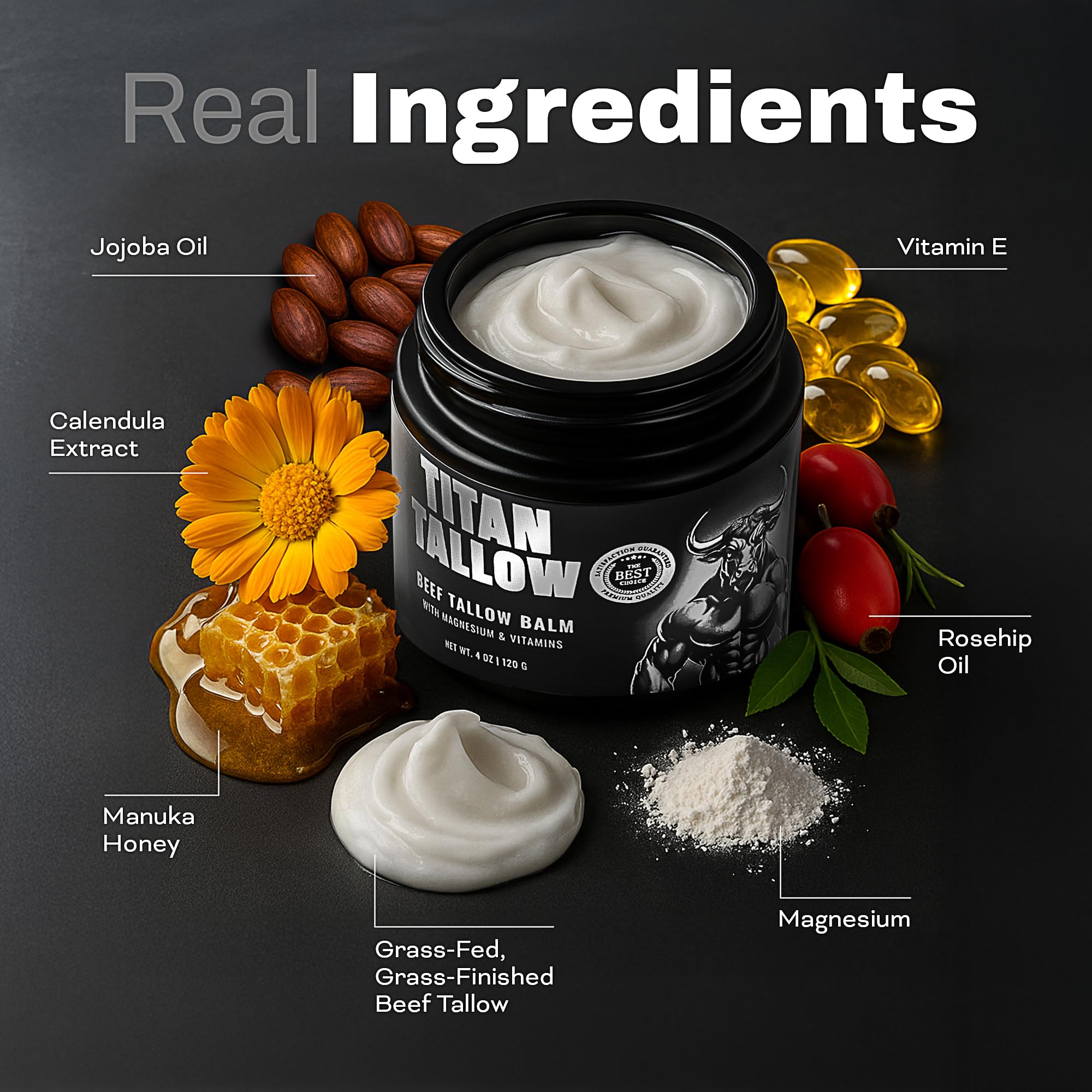 Titan Tallow hands applying balm for quick skin nourishment with non-greasy feel.