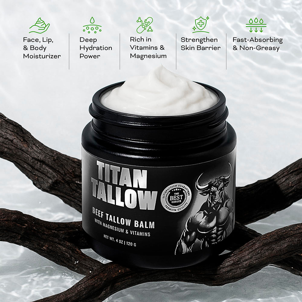Titan Tallow honey-closeup highlighting soothing natural ingredients for calm skin.