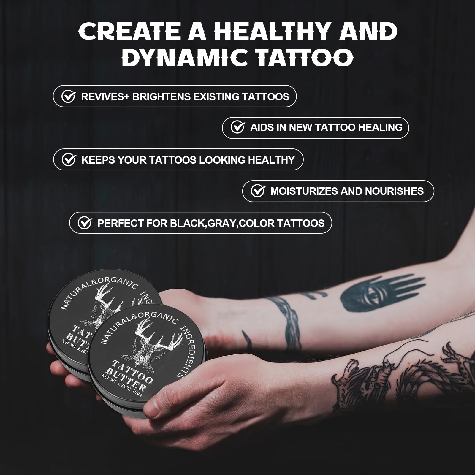 TIUSUTA balm forms a light barrier protecting ink on skin.
