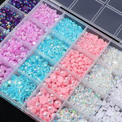 Tiwnefua 24Grid pearl charms for creative nail and craft accents.