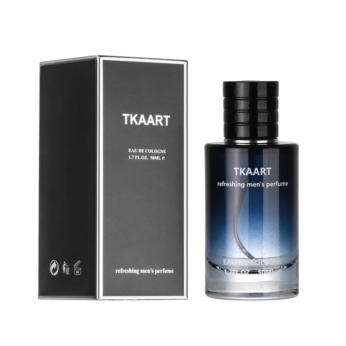 TKAART Cologne bottle front view for on-the-go freshness.