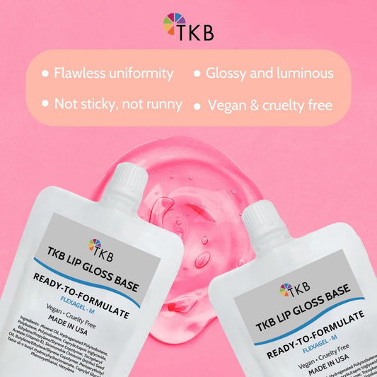 TKB Lip Gloss Base Flexagel M close-up reveals silky texture for even lip applications.