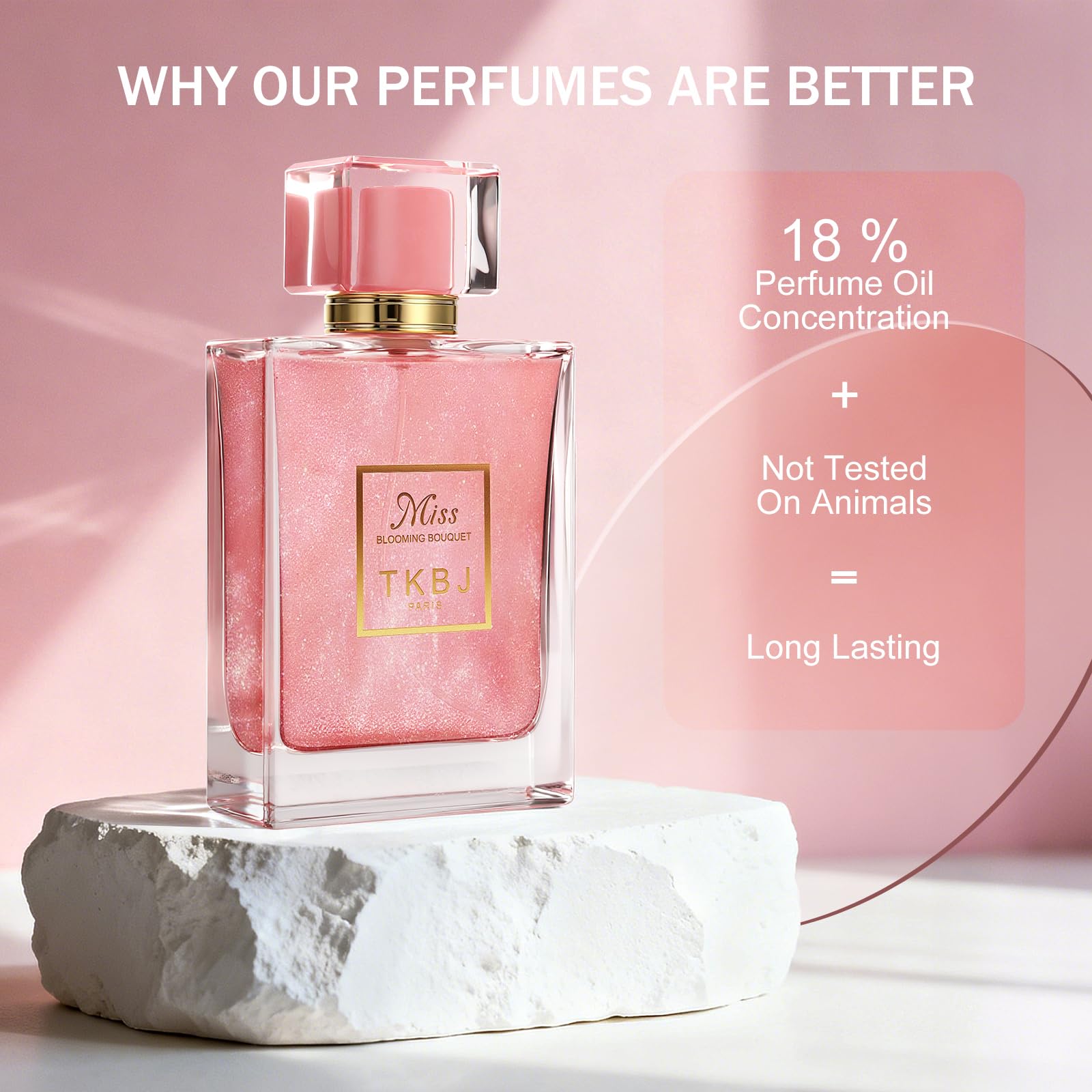 Label close-up highlights peony and musk notes of Miss Blooming Bouquet
