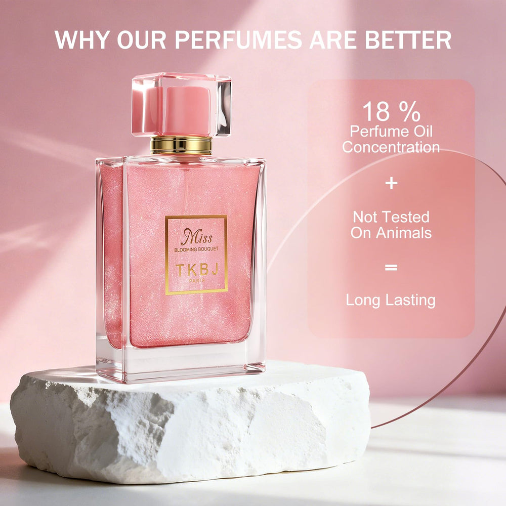 Label close-up highlights peony and musk notes of Miss Blooming Bouquet