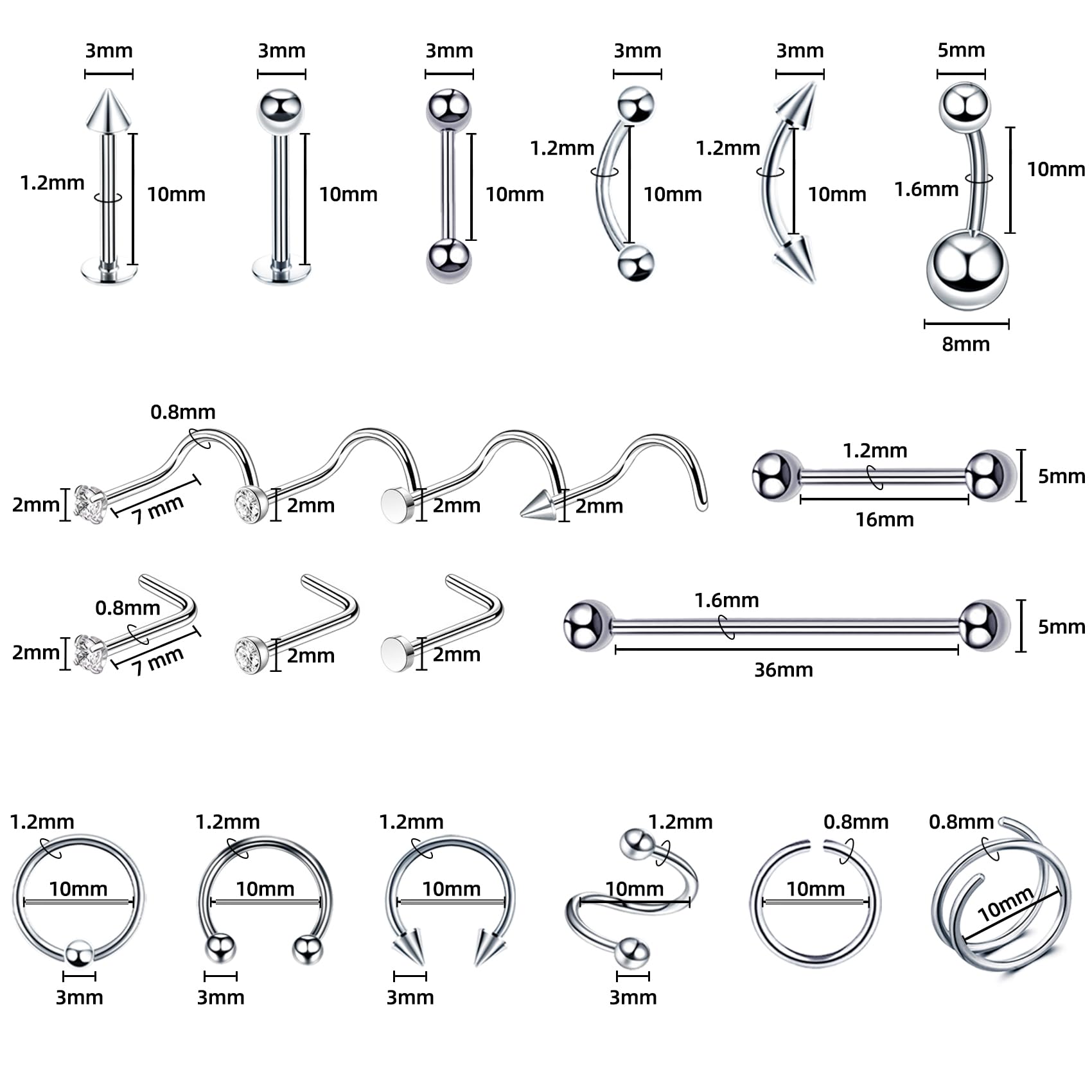 TKKUY piercing needles assortment 12G-20G ensures precise gauge options for versatile piercing setups