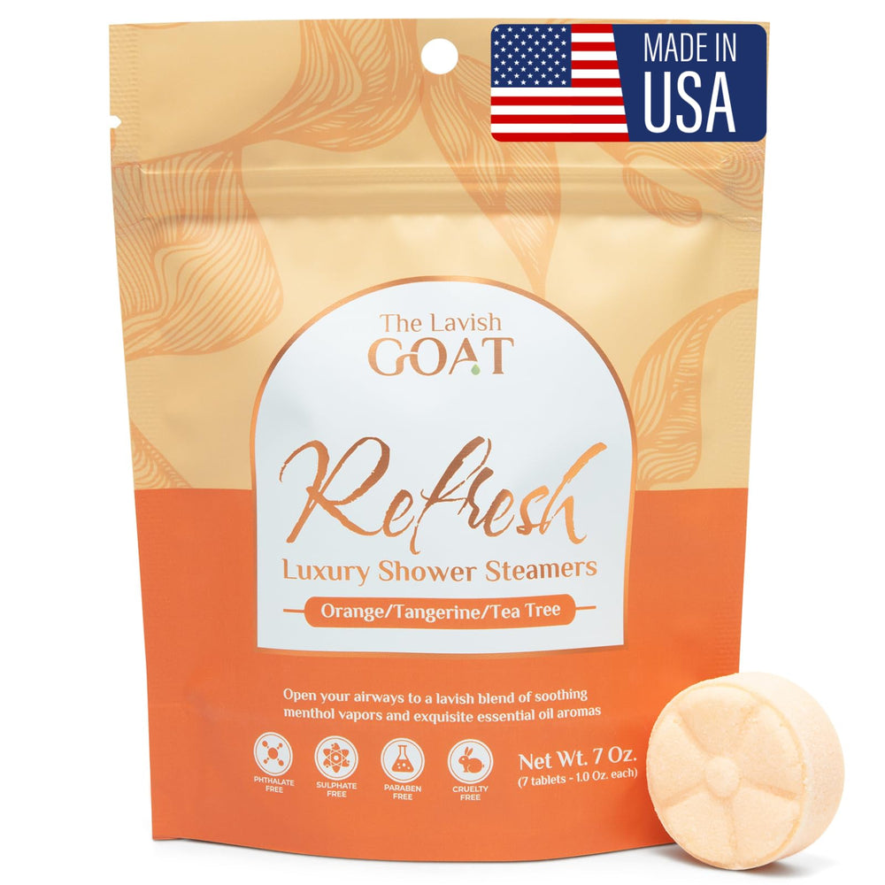 The Lavish Goat TLG Refresh orange-tea-tree shower steamer for a spa-like shower