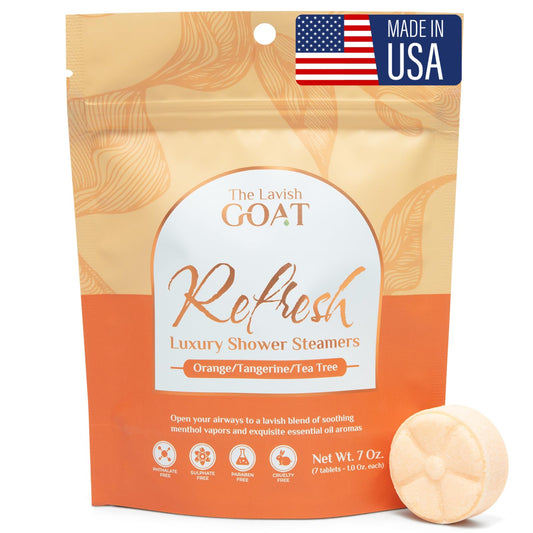 The Lavish Goat TLG Refresh orange-tea-tree shower steamer for a spa-like shower