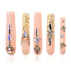Tmani 10pc extra-long press-on nails in long square shape with crystal glitter.