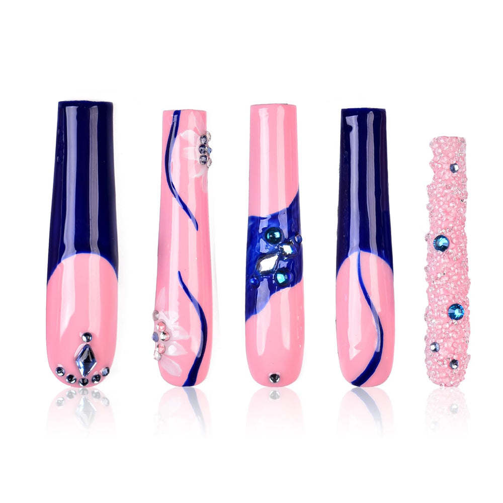 Tmani 10pc set: extra-long square nails for dramatic party looks.