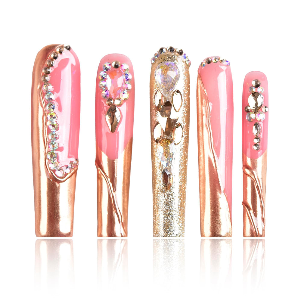 Tmani extra-long square press-on nails with crystal glitter for glamorous manicure