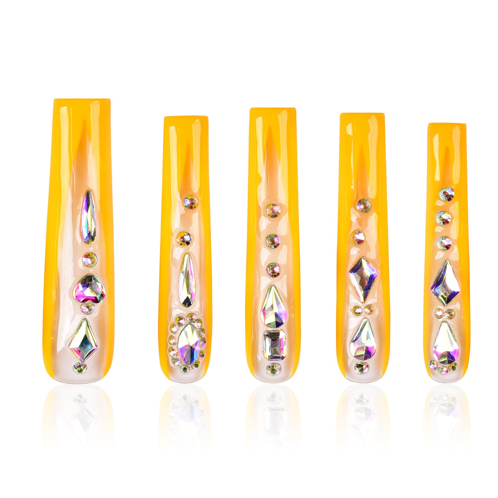 Tmani extra-long press-on nails with crystal glitter for a glamorous finish