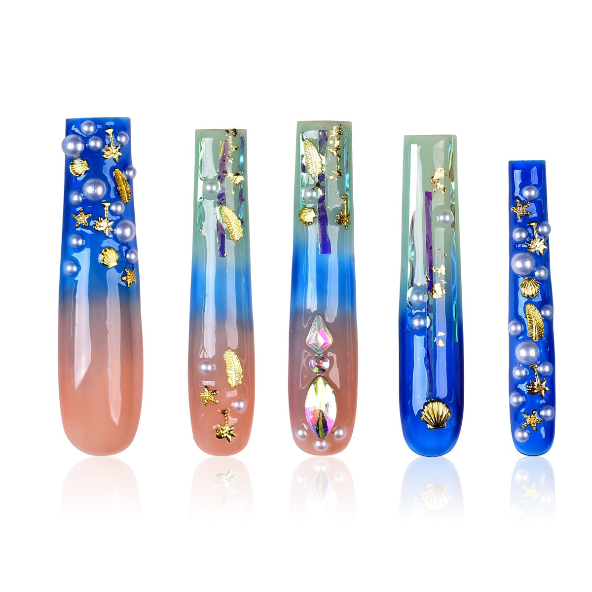 Tmani long square nails with crystal glitter for instant glam