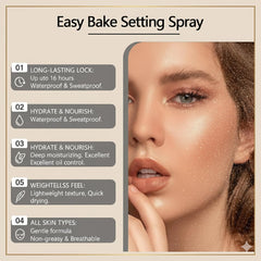 Compact TMIYO Easy Bake Setting Spray bottle ideal for travel and on-the-go touchups.