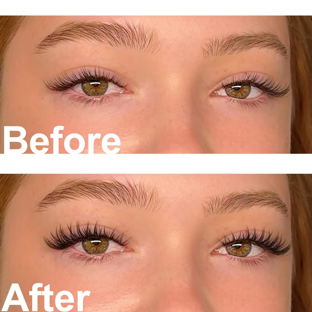 Tweezers demonstrate precise lash placement for clean application.