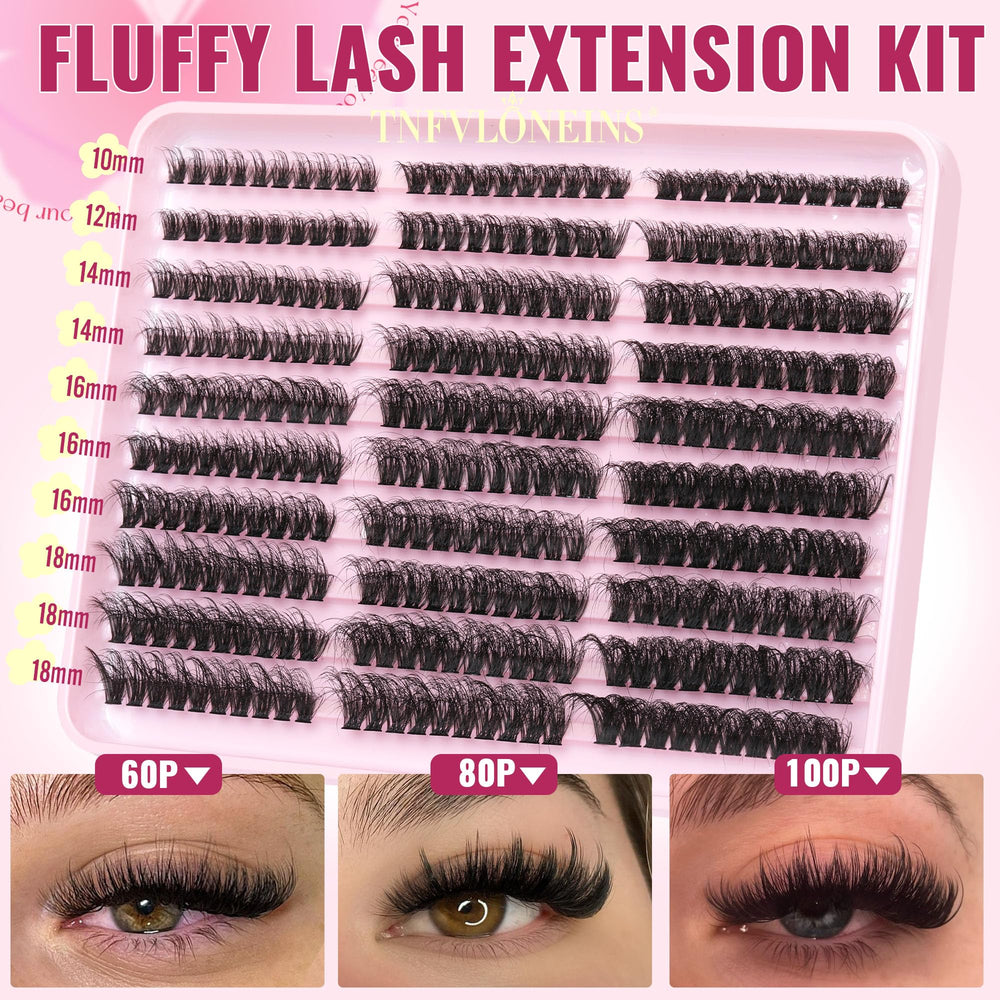 TNFVLONEINS fluffy lash clusters 100D close-up delivering dramatic volume with lightweight feel.