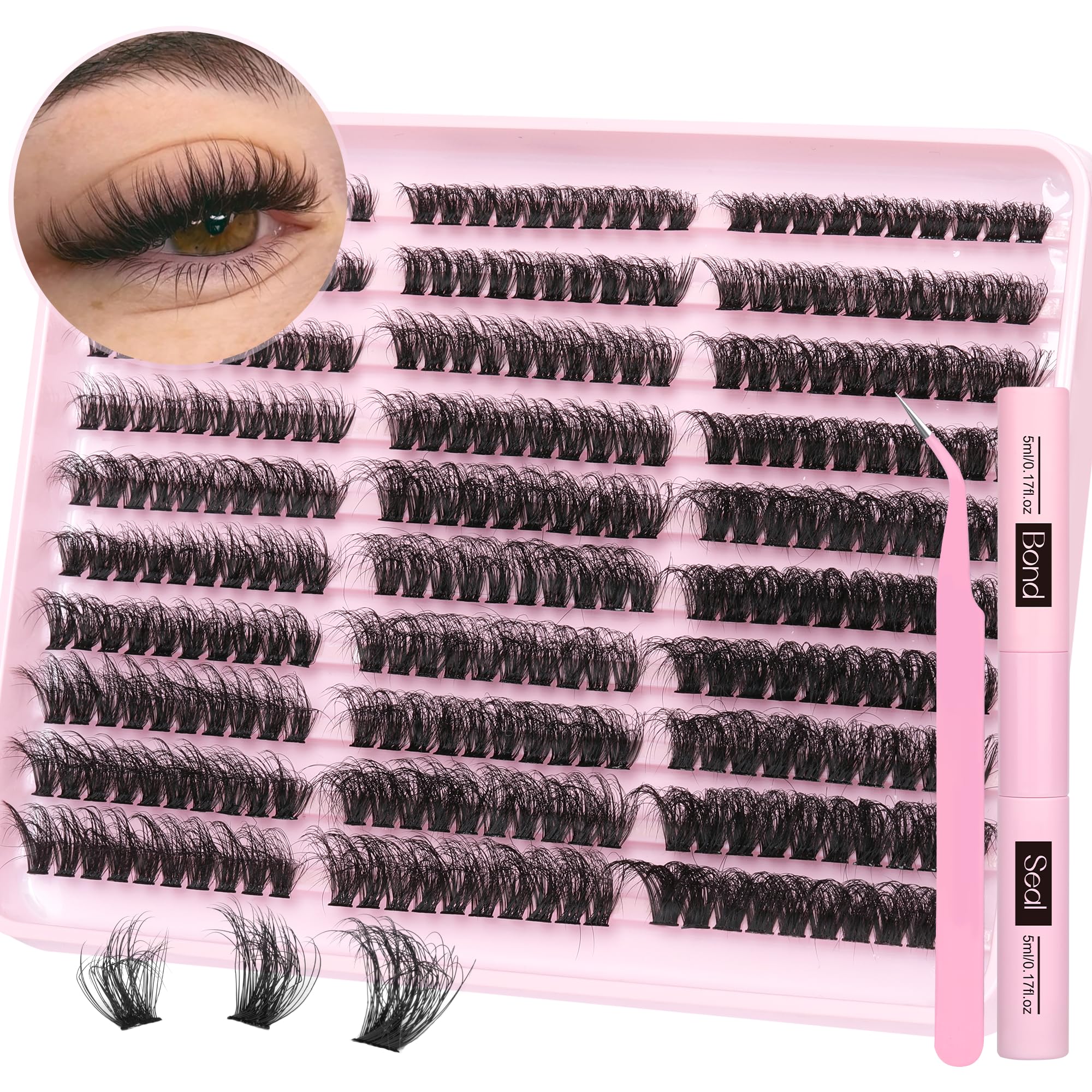 TNFVLONEINS fluffy lash clusters 60D close-up for wispy look and easy at-home application.