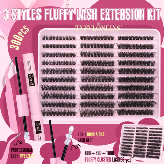 TNFVLONEINS fluffy lash clusters 80D close-up for fuller volume and comfortable wear.