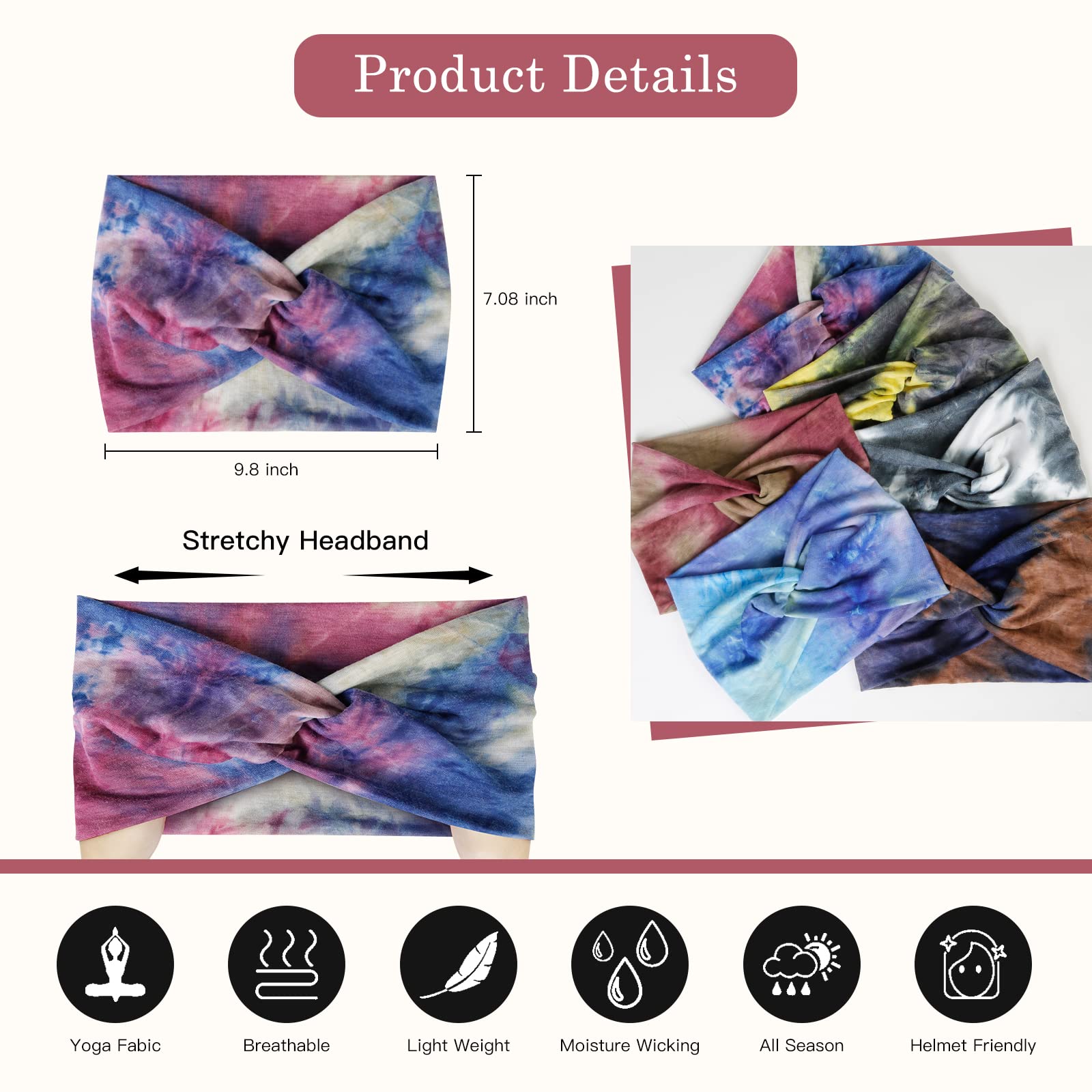 Tobeffect boho tie-dye headband with comfortable stretch.