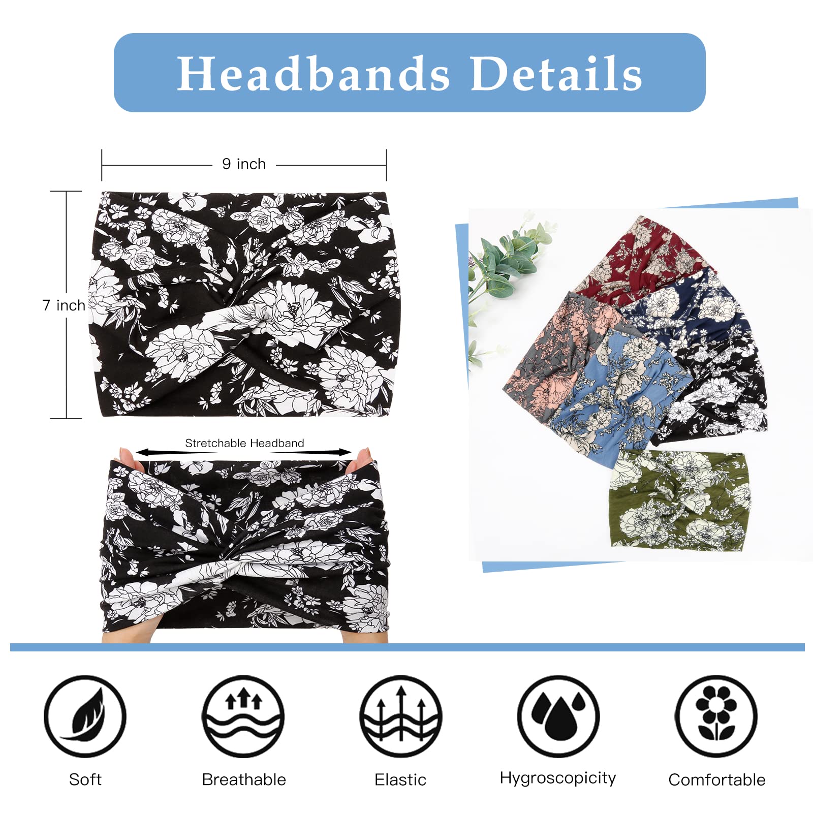 Tobeffect wide headbands floral knot front for versatile boho styling