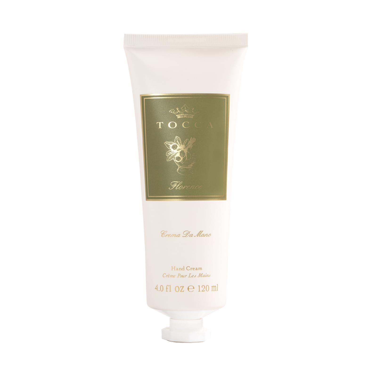 Lifestyle shot of TOCCA Florence Hand Cream on vanity