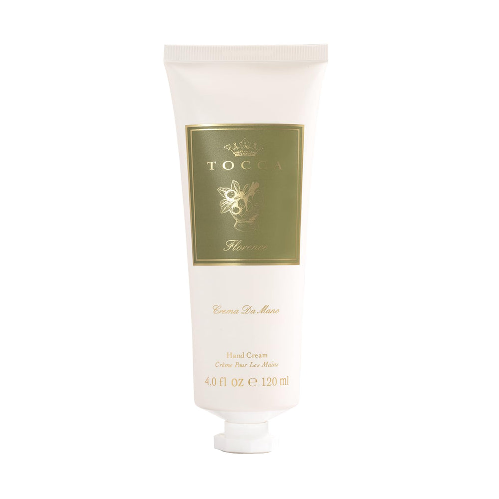 Lifestyle shot of TOCCA Florence Hand Cream on vanity