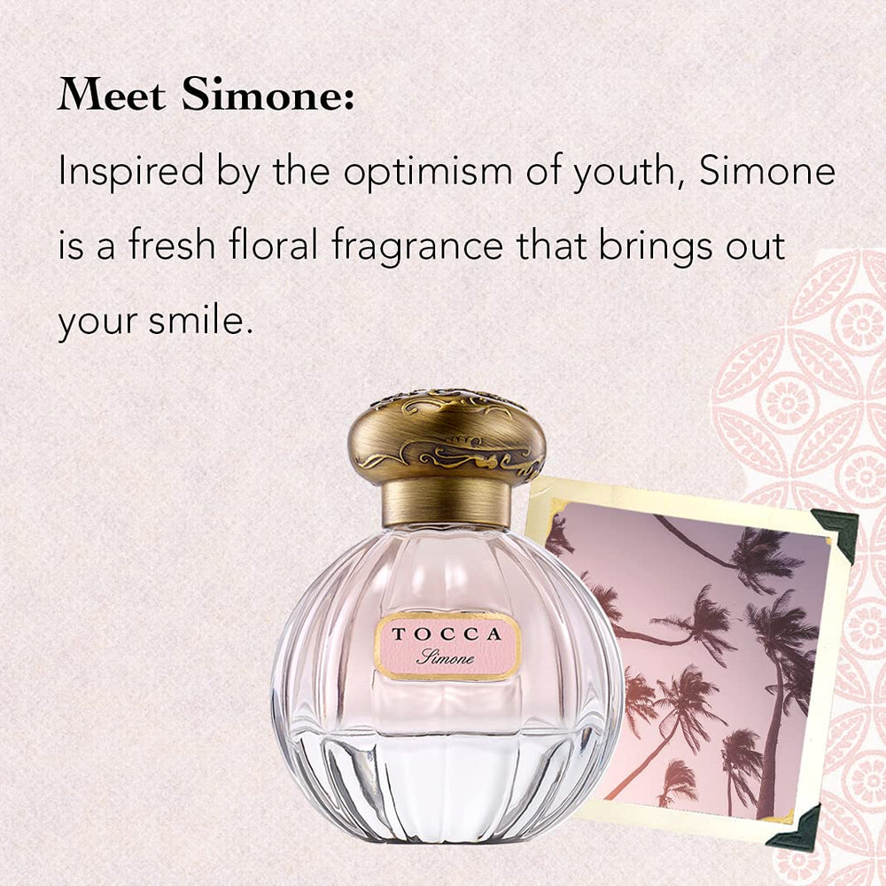 Tocca Simone bottle label details convey luxury branding and timeless appeal.