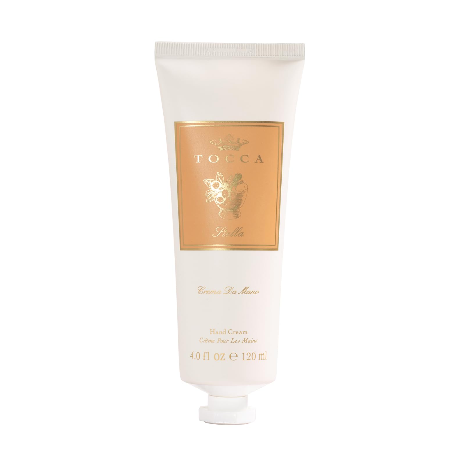 TOCCA Stella hand cream on a vanity implies elegant gifting or daily luxury.