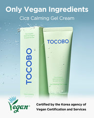 TOCOBO Cica Calming Gel Cream texture close-up appears lightweight pudding gel.