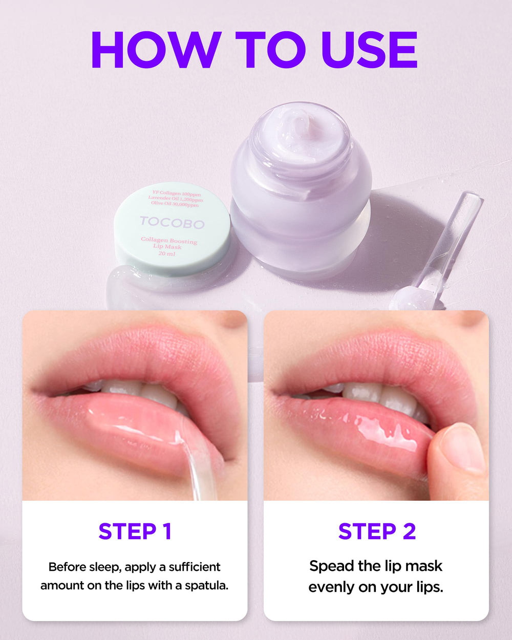 TOCOBO Lip Mask night-use tube scene suggests barrier protection against dryness.