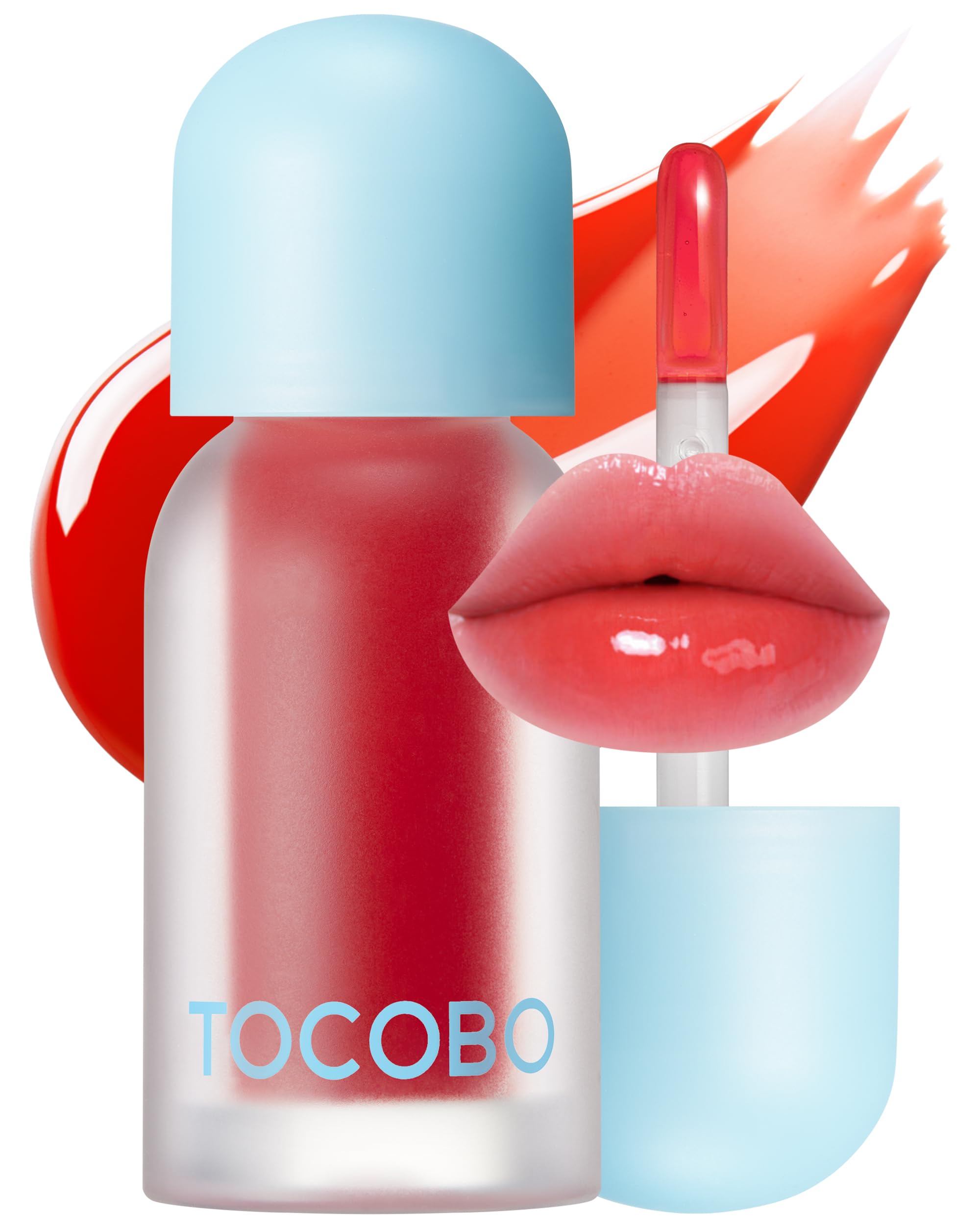 TOCOBO Juicy Berry Lip Oil 01 Chill Red in glass bottle with high-shine gloss