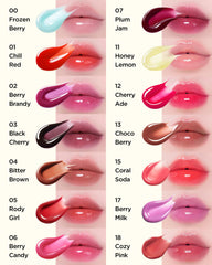TOCOBO Juicy Berry Lip Oil close-up reveals a clear, non-sticky gloss
