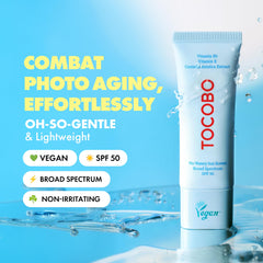 TOCOBO US Bio Watery Sunscreen SPF 50 application, non-greasy finish that layers under makeup