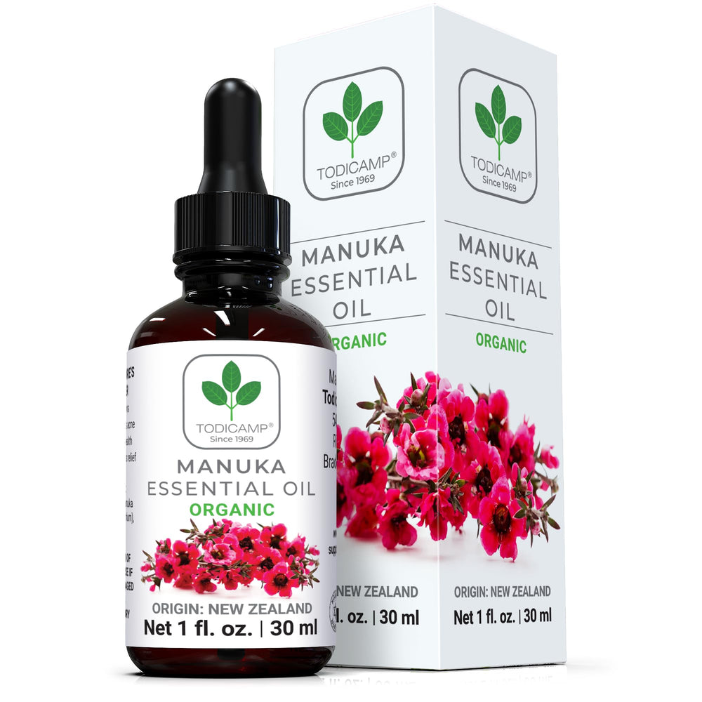 TODICAMP Manuka oil bottle closeup for pure potency and easy application