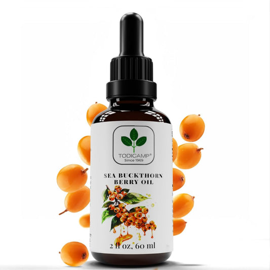 TODICAMP Sea Buckthorn Oil hero bottle on a clean surface for daily skincare and wellness.