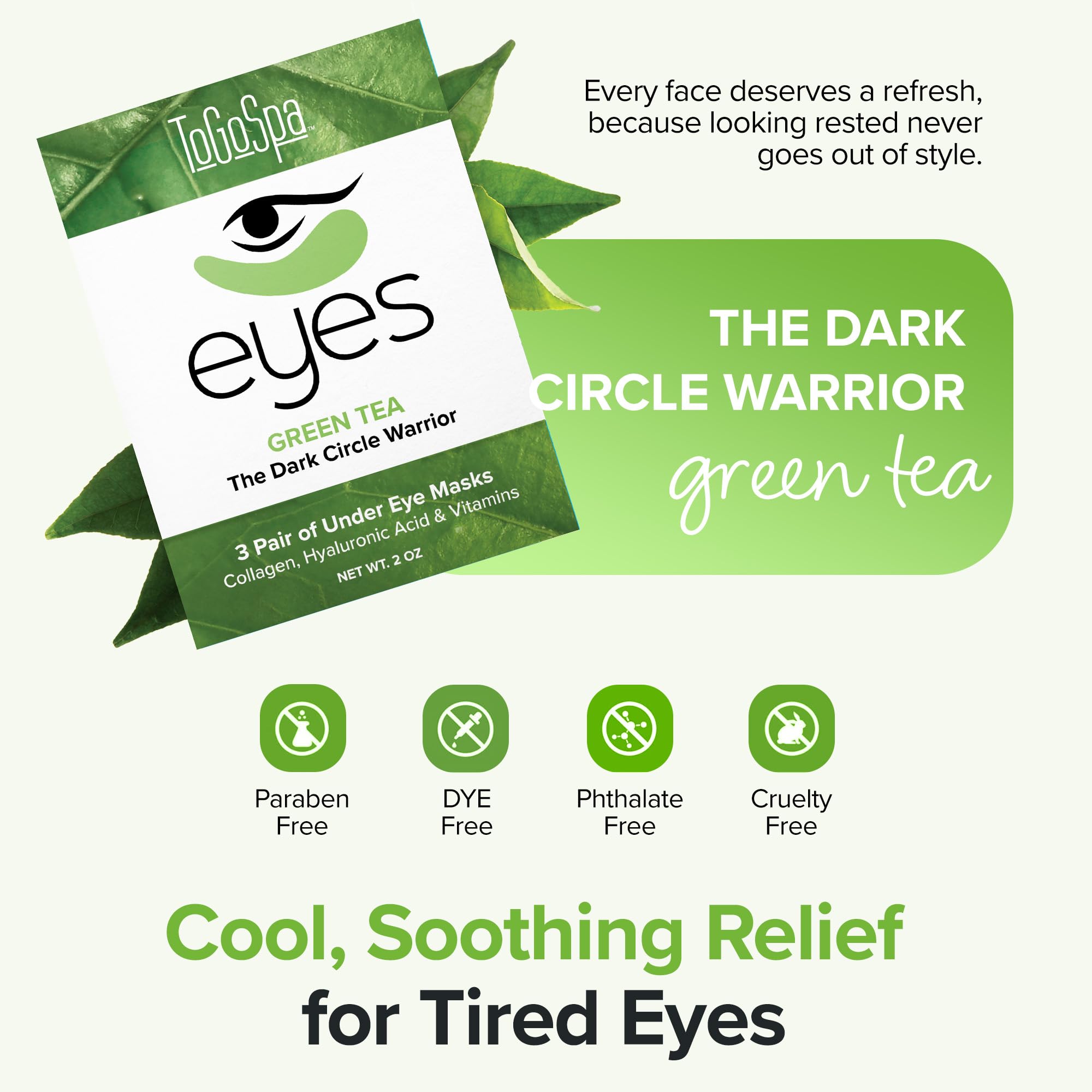 ToGoSpa Green Tea EYES close-up texture highlighting collagen and hyaluronic acid benefits