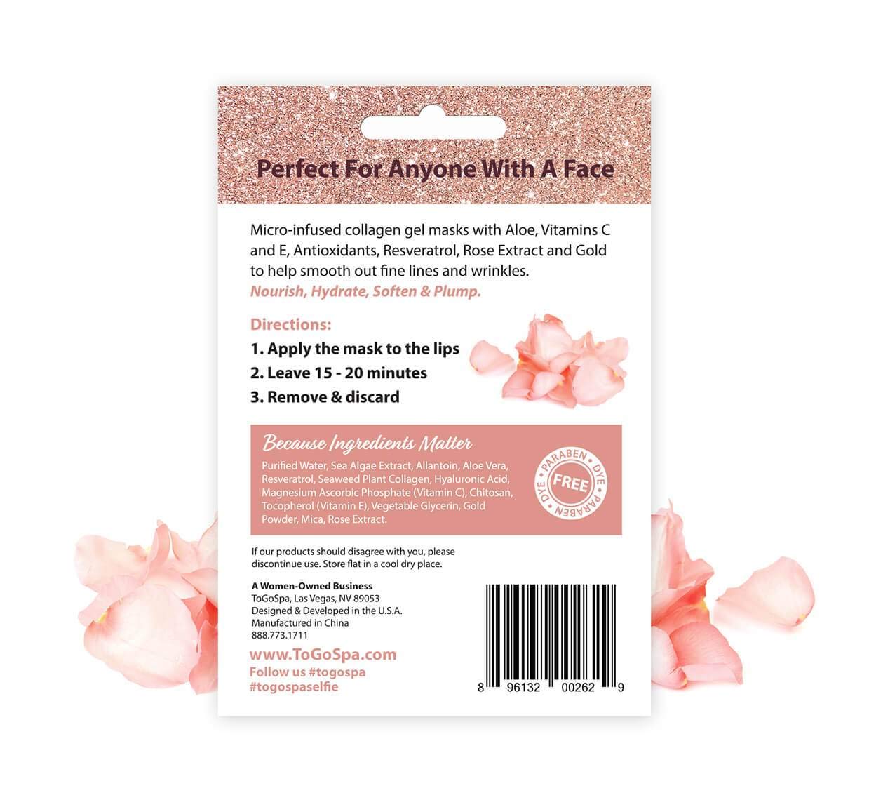 ToGoSpa LIPS rose-gold mask glow delivering smoother lip texture