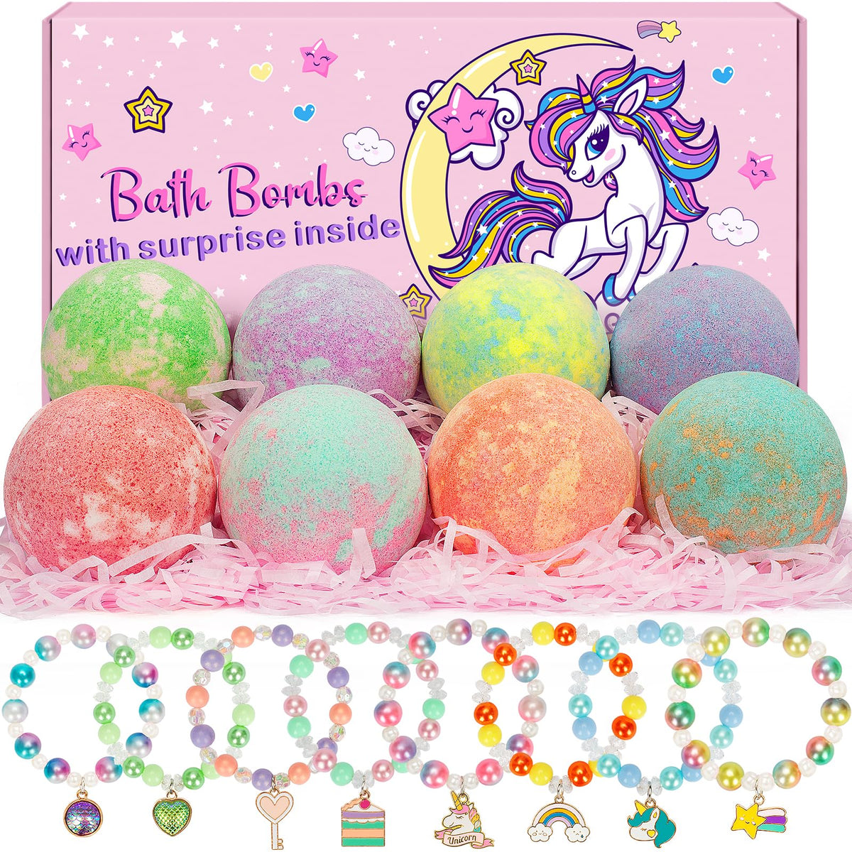 Toidgy 8-pack bubble bath bombs reveal a mermaid toy inside for exciting bathtimes.